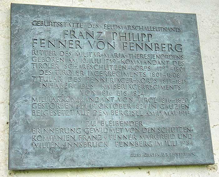 Gedenktafel an dem Geburtshaus des Franz Philipp Fenner von Fennberg